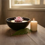washbowl and candle in rustic setting